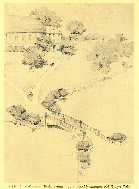 MacNaughton's design for a bridge over the campus pond.