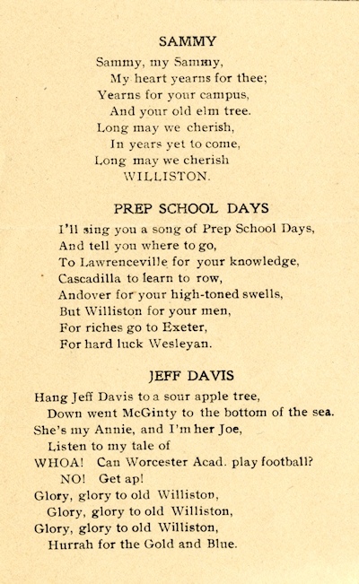 Detail from "Williston School Songs," 1905.