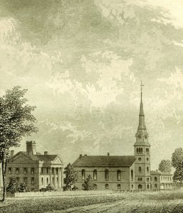 Payson Church in 1856 with its original spire.