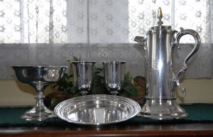 Some of the Communion vessels donated by Emily Williston in 1852.