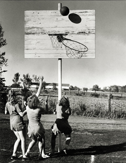 Outdoor basketball at Northampton School for Girls, ca. 1945.