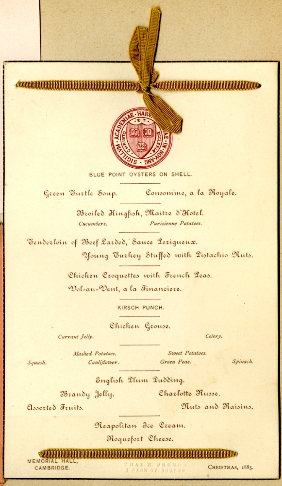 George B. Wardman scrapbook. Harvard Christmas menu.