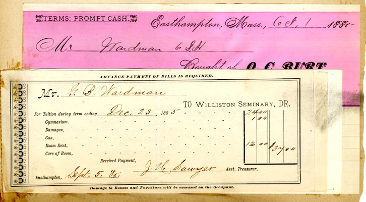 George B. Wardman scrapbook. Tuition receipt, Sept. 1885.