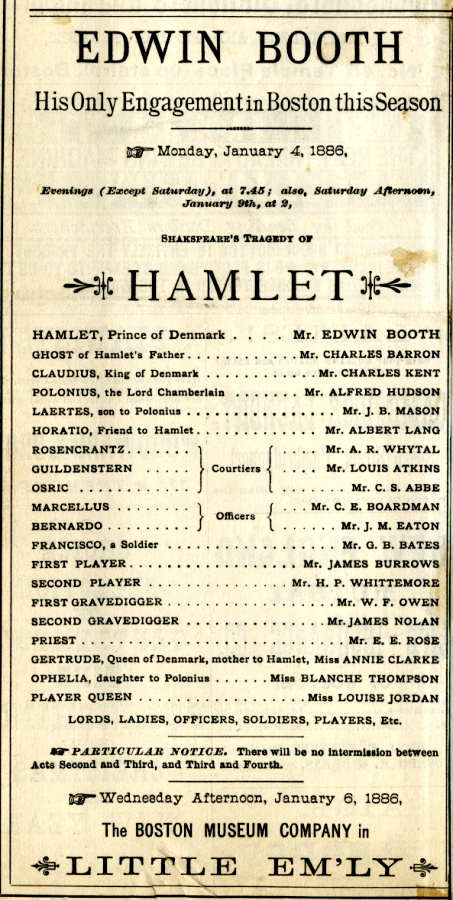 George B. Wardman scrapbook. Hamlet, 1886.