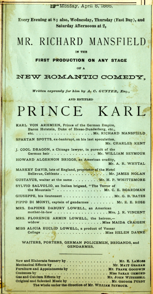 George B. Wardman scrapbook. Prince Karl, 1886.