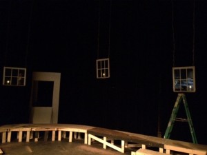 The set is coming to life. Under the watchful eye of technical director and set designer Charles Raffetto, students in tech. theatre have been building the set for As You Like It, which will feature these hanging windows. 
