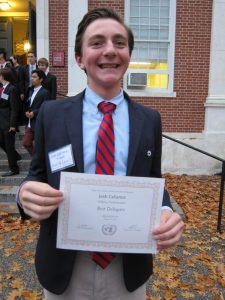 Josh Calianos '19 won 'Best Delegate,' the conference's highest honor.