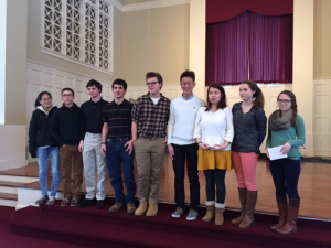 PSAT National Merit Scholars pose after receiving their awards at assembly.
