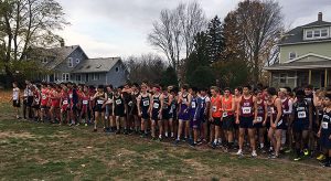 Boys cross-country teams at the starting line up